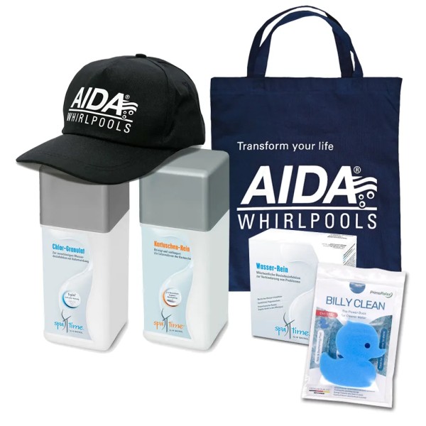 AIDA Aktionstasche mit Produkten zur Wasserpflege und Reinigung